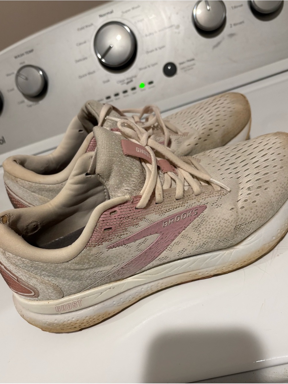 Brooks Women’s Ghost Running Shoes - Beige with Pink Accents
